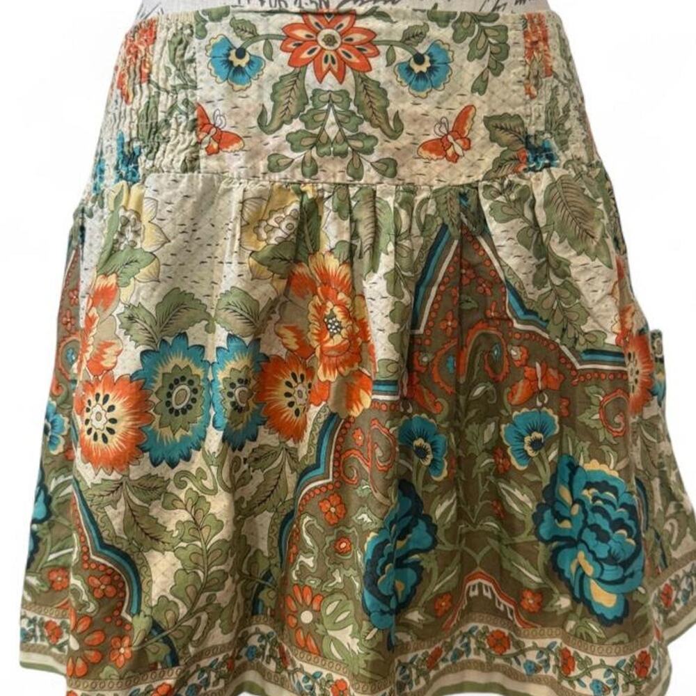 Y2K Green Floral Midi Skirt Boho Cottagecore Fairycore Smocked Stretch L